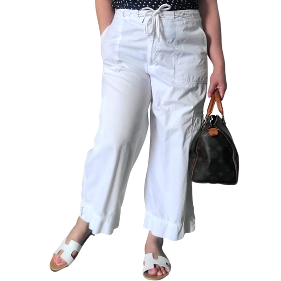Lauren Ralph Lauren Wide Leg Cargo Capri Pants in White - Picture 1 of 16